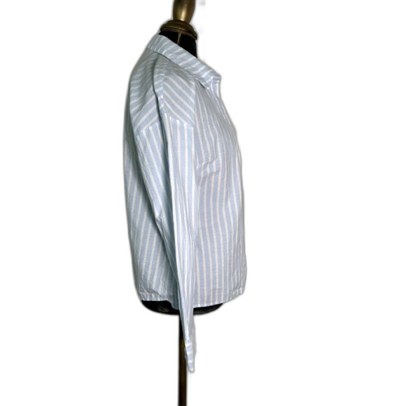 Anthropologie White & Blue Striped Button Down Shirt Women’s Small Workwear - Picture 3 of 8